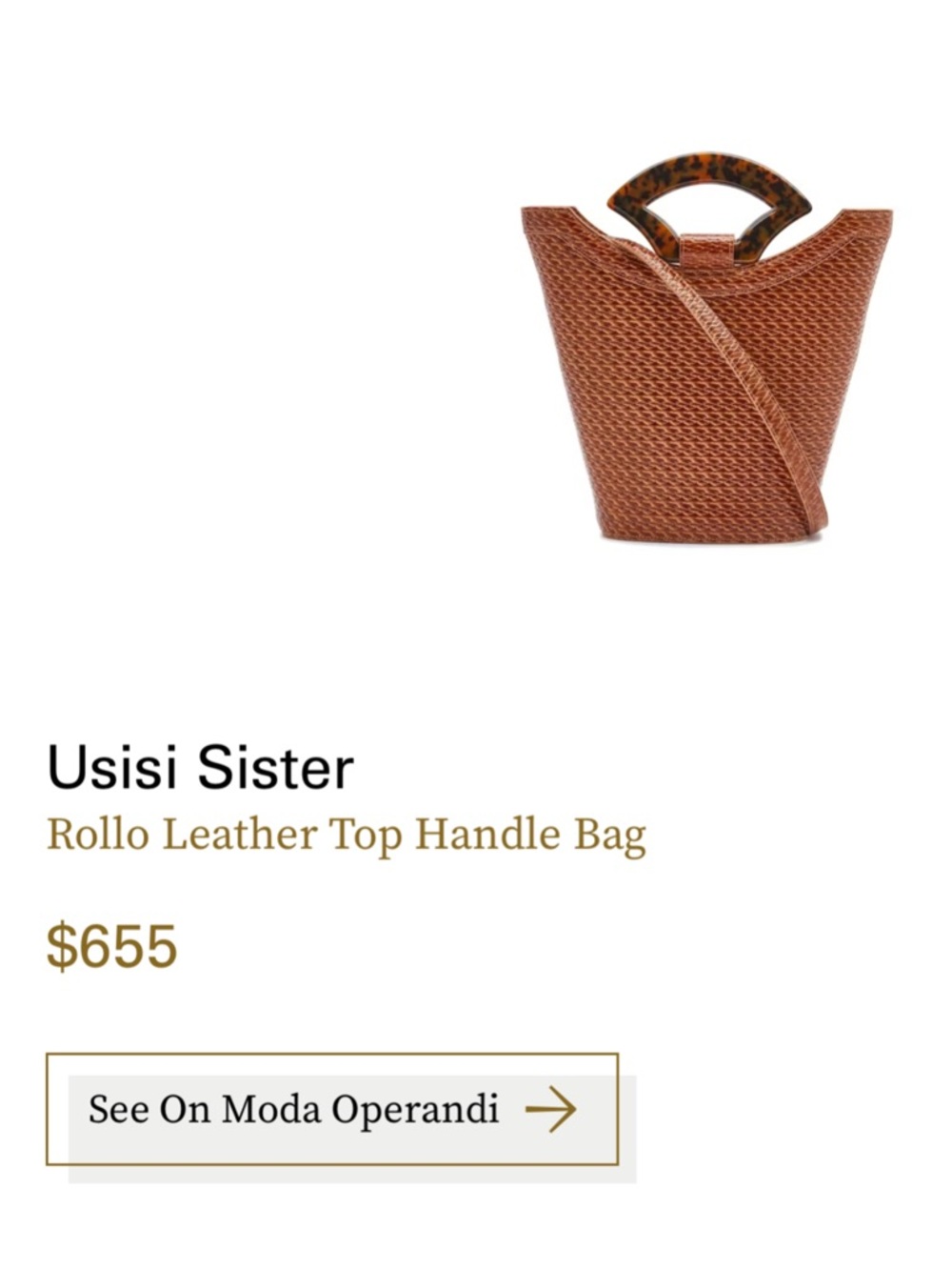 USISI SISTER Brown Woven Leather Tortoise Resin Handle Rollo Bucket Tote Bag - Picture 13 of 15